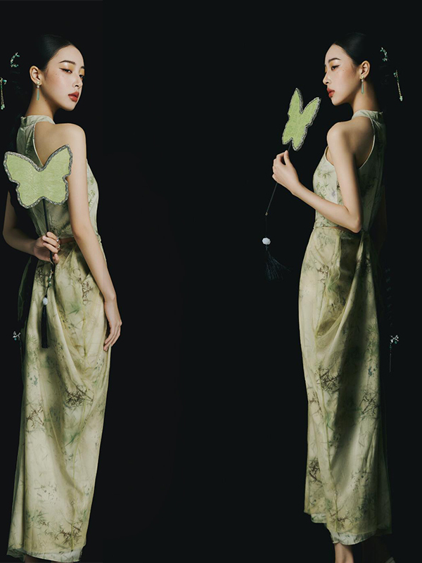 Ethnic Fashion Studio - Nuovo Abito Verde Stile Cinese Senza