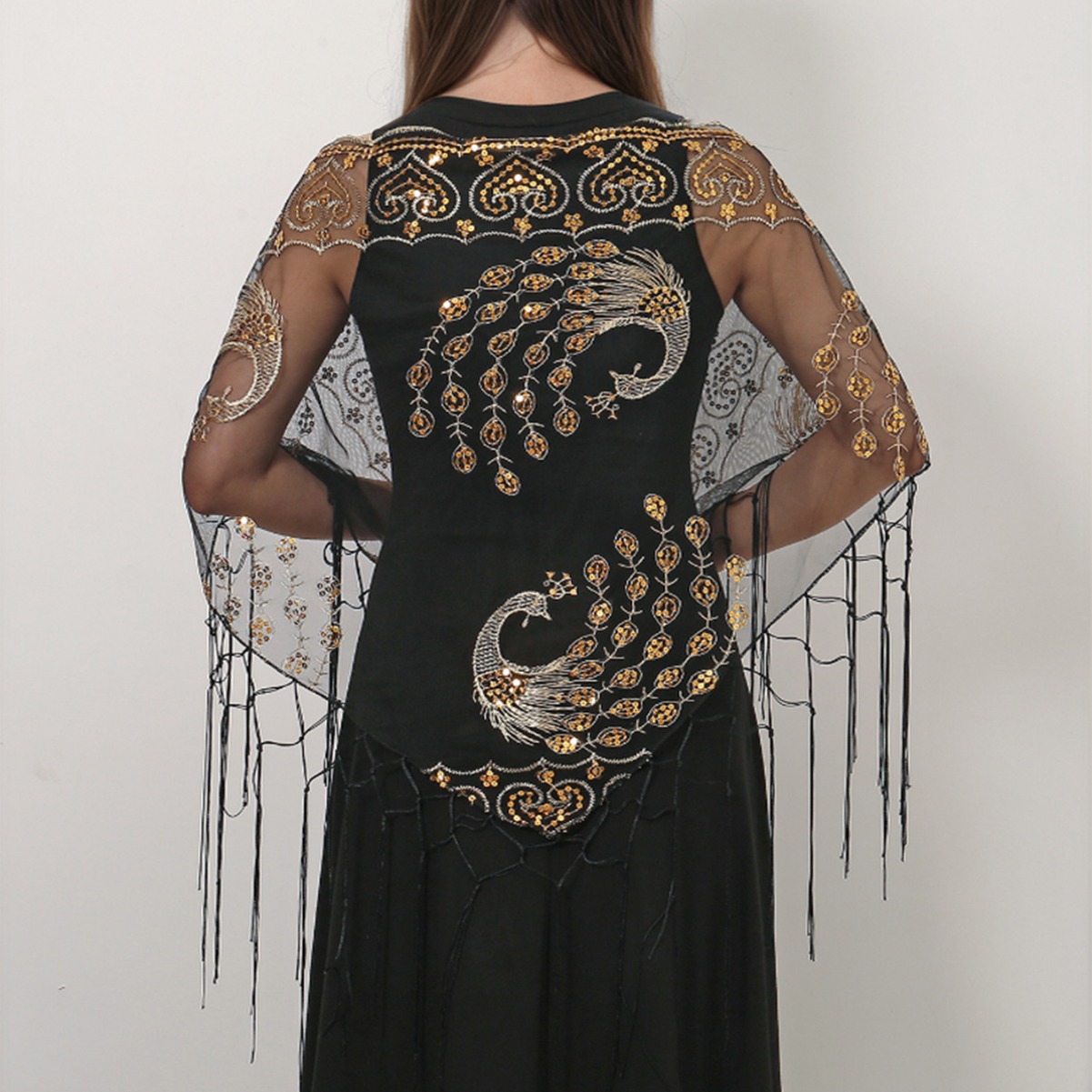 Ethnic Fashion Sale - Sciarpa Triangolare con Frange a Pavone