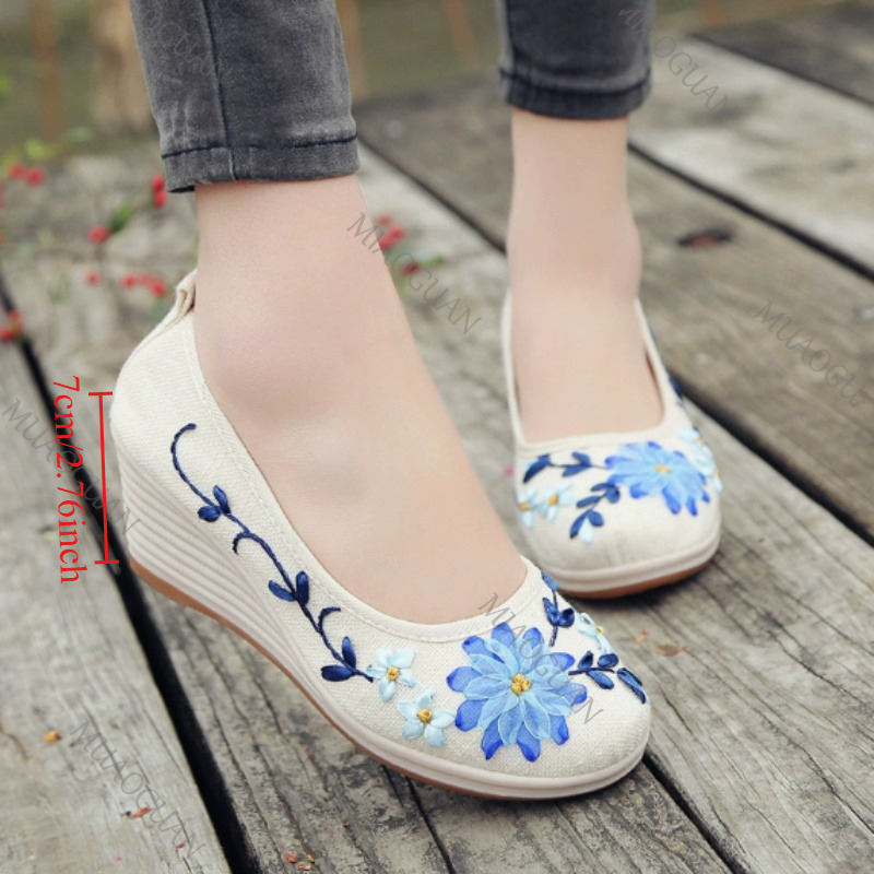 Ethnic Fashion - Scarpe con Zeppa Ricamate da Donna,
